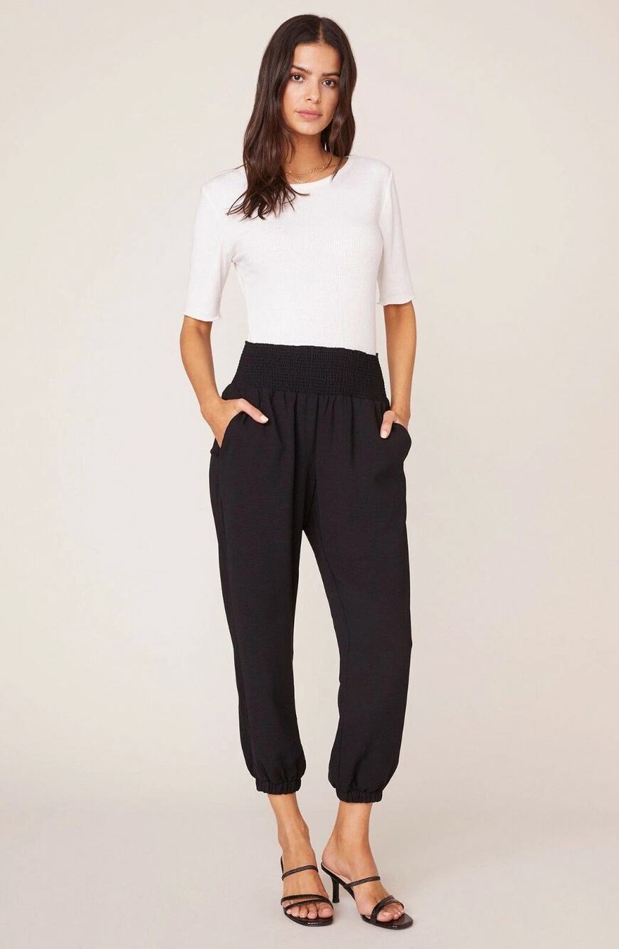 Jack by BB Dakota Black Smocked Pull-On Jogger Pants Women's